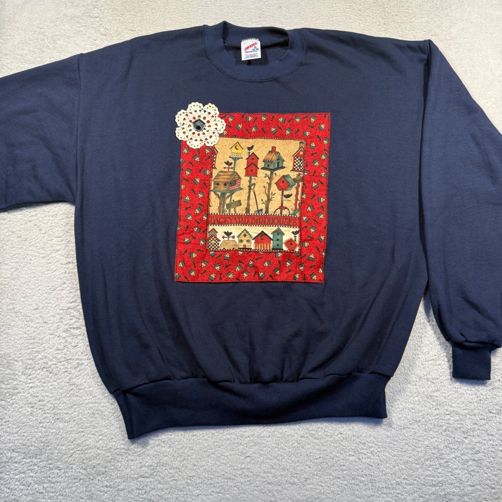 Vintage 90s Jerzees Birdhouse‎ Sweatshirt Crew Neck Applique XL Made in USA